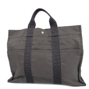 Hermes Tote Bag Yale Line MM Canvas Gray Silver Hardware Men Women Unisex